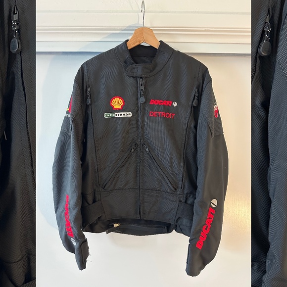 Vintage 90s Ducati Dainese PlayStation Detroit Racing Motorcycle Black Jacket - Picture 1 of 7